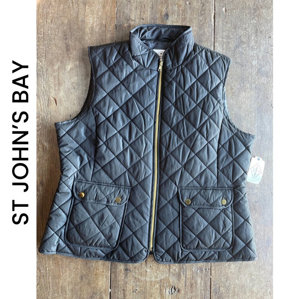 🔥NEW  ST JOHN'S BAY   I   BLACK QUILT VEST  I  SIZE X-LARGE